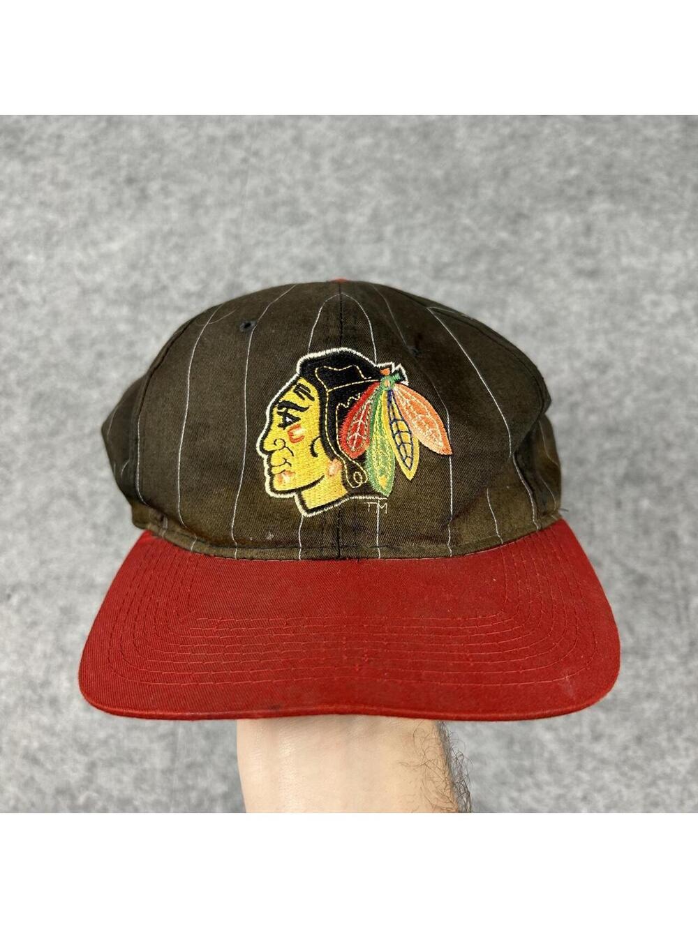 Vintage 90s Starter Pinstripe NHL Chicago Blackhawks SnapBack Hat Hockey Cap